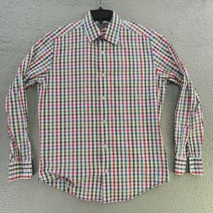 Johnston Murphy Shirt Mens Medium Red Blue Check Long Sleeve Button Up Flip Cuff